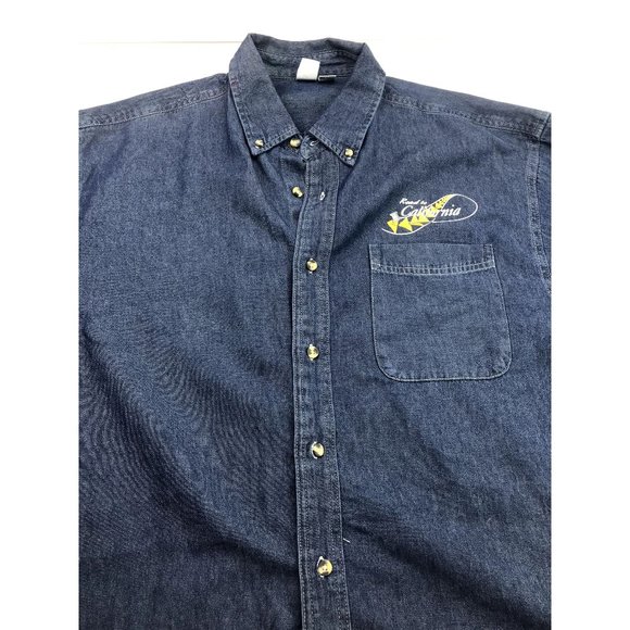 Port And Company Unisex Road To California Long Sleeve Blue Denim Button Down Fr - Picture 1 of 5
